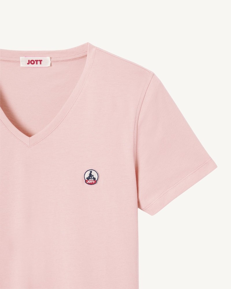 JOTT Cancun Plain Organic Pamuklu V-neck Tişört Kadın Açık Pembe | HZR-4680