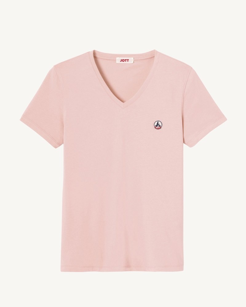 JOTT Cancun Plain Organic Pamuklu V-neck Tişört Kadın Açık Pembe | HZR-4680