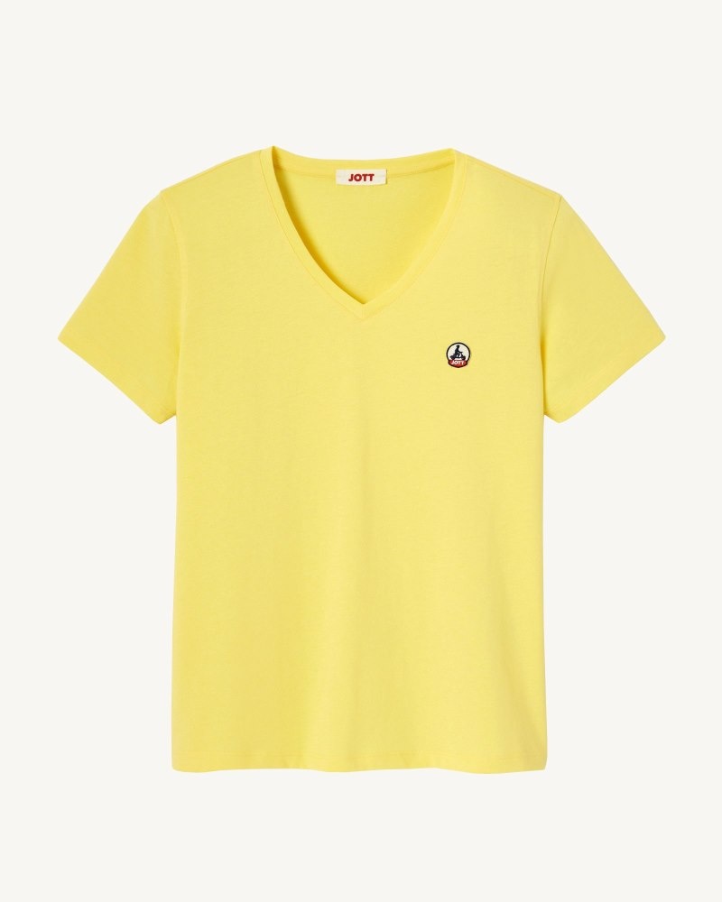 JOTT Cancun Plain V-neck Organic Pamuklu Tişört Kadın Açık Sarı | LIU-2634