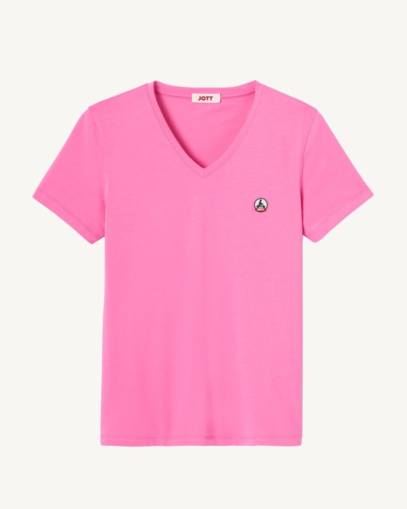 JOTT Cancun Plain V-neck Organic Pamuklu Tişört Kadın Pembe | DKZ-4504