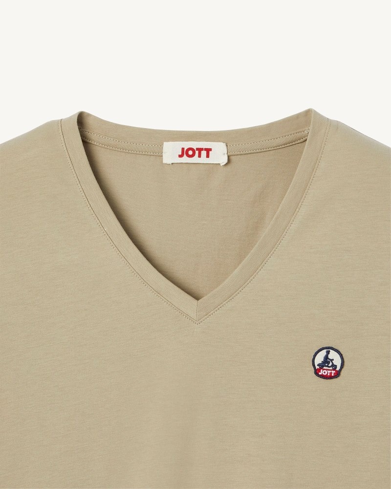 JOTT Cancun Plain V-neck Organic Pamuklu Tişört Kadın Bej Rengi | RBX-0199