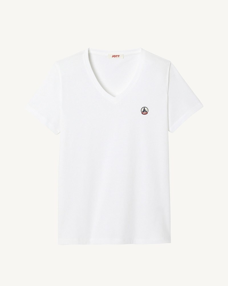 JOTT Cancun Plain V-neck Organic Pamuklu Tişört Kadın Beyaz | YQO-8941