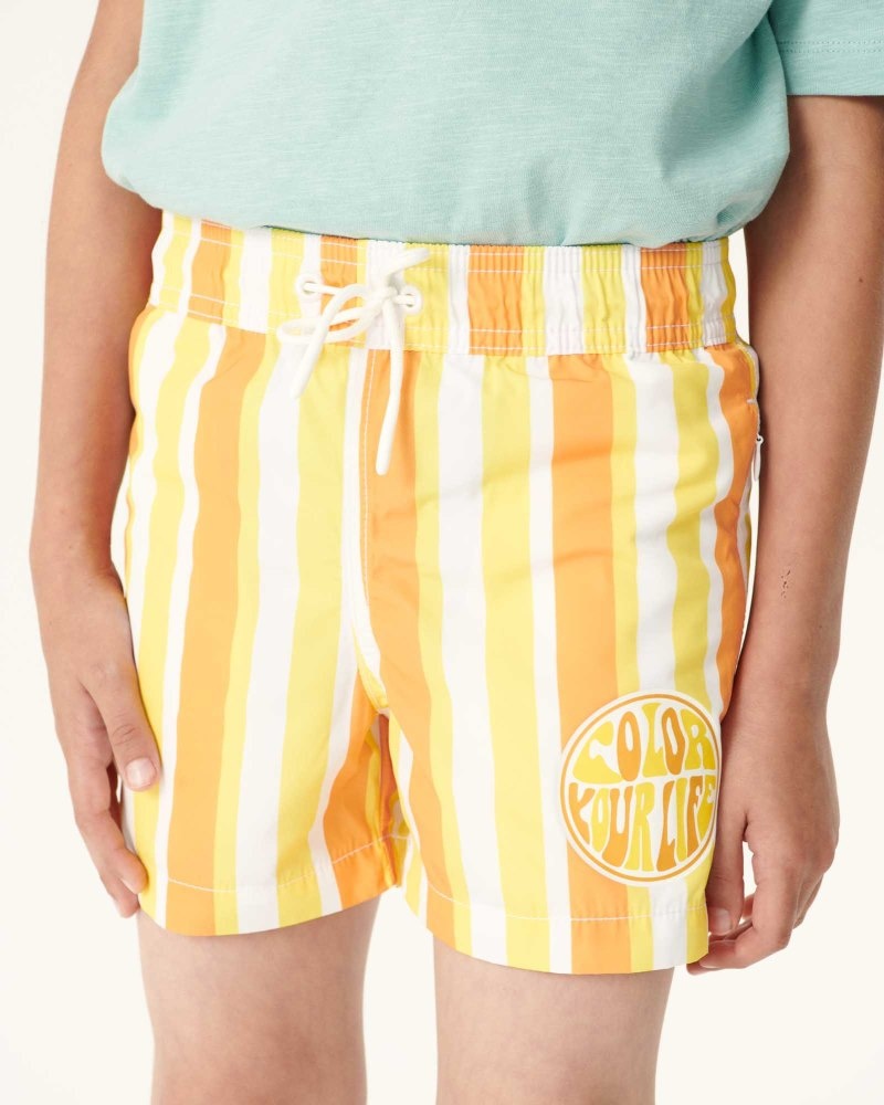 JOTT Cassis Stripe Swim Shorts Çocuk Limon Beyaz | BED-0660