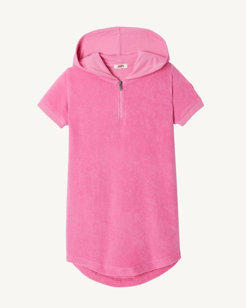 JOTT Mini Hot Pink Kukuletalı Pamuklu Terry Elbise Çocuk Beyaz | XJP-8557