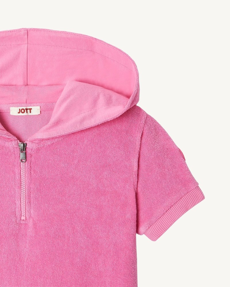 JOTT Mini Hot Pink Kukuletalı Pamuklu Terry Elbise Çocuk Beyaz | XJP-8557